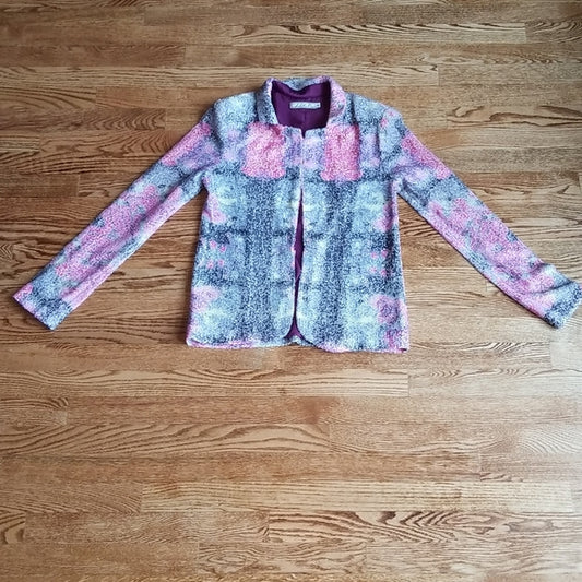(M) Chloe K Structured Pure Sequined Jacket/Blazer Floral Print Colorful Art