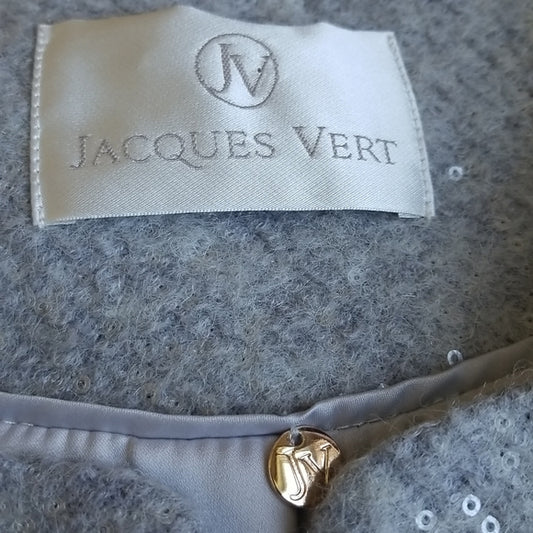 (12) Jacques Vert Wool Blend Sequined Zip Up Blazer Fancy Faux Pockets Luxury