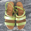 (6) Lime Green Strappy Low Heel Leather Upper Sandals Summer Vacation