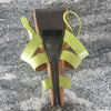 (6) Lime Green Strappy Low Heel Leather Upper Sandals Summer Vacation