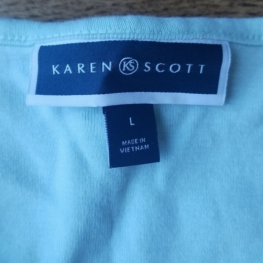 (L) Karen Scott Mint Colored T-Shirt 🤩 Lace Accents