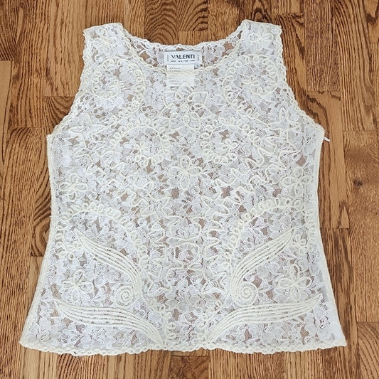 (S) Valenti Vintage Lace Tank Top with Irradescent Threading Detail