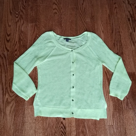 (M) American Eagle Netting Design Cardigan ❤ Neon Yellow/Green