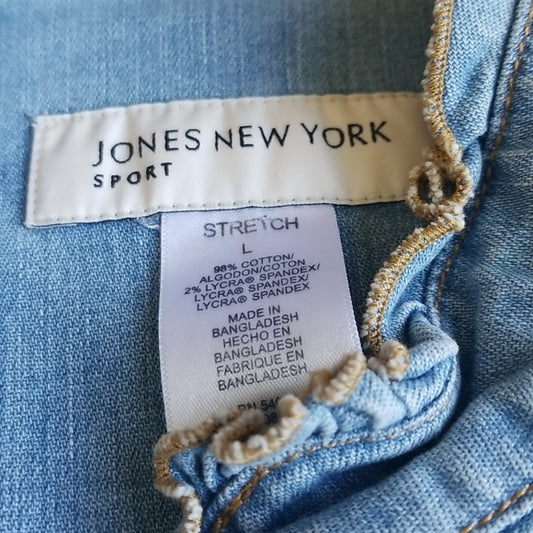 (L) Jones New York Light Wash Denim Stretch Jacket ❤ Ruffle Details