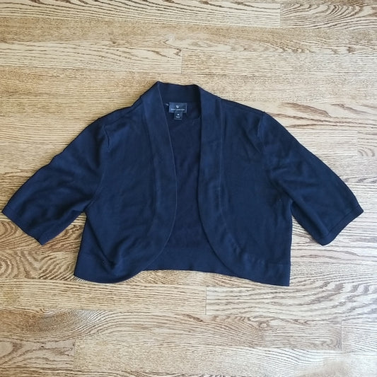 (M) Worthington Short Sleeve Shrug Classic Black Rayon Blend Closet Staple