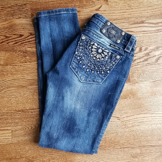 (29) Miss Me Distressed Skinny Signature Rise Jeans ❤ Bejewelled Pockets