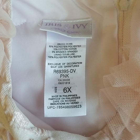 (6x) Iris & Ivy Girl's Baby Pink Shimmer Dress ❤ Ruffle Shoulders