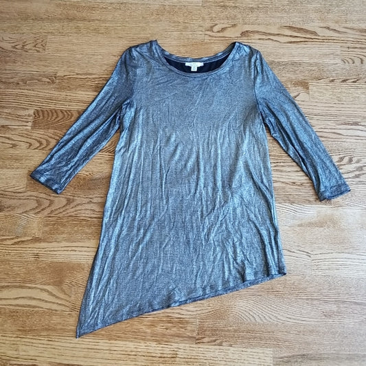 (S) H Halston Metallic Assymetrical Design 3/4 Sleeve Top ❤ Super Soft