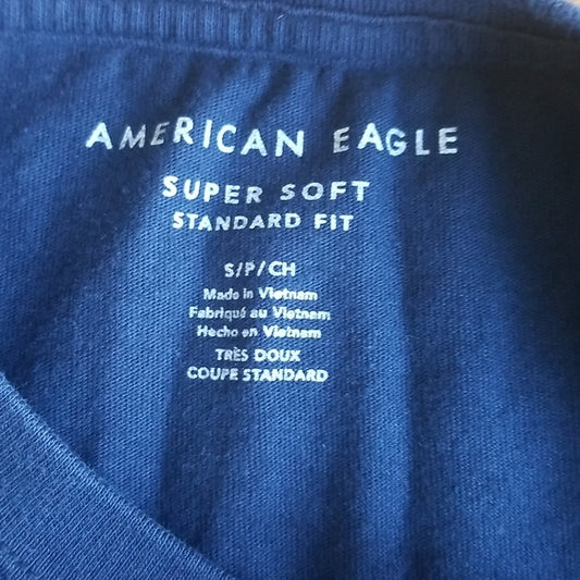 (S) American Eagle Men's Solid Navy Blue Standard Fit Super Soft Cotton T-Shirt