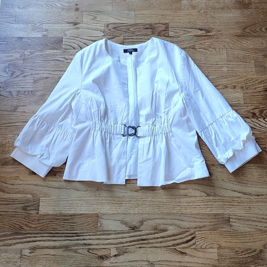 (12) Tribal Stretch 98% Cotton Bright White Blazer with Ruched Puff Sleeve