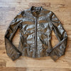 (XXS) le Chateau Metallic Bronze Moto Leather Ruched Zipper Jacket