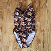 (S) ICHI Wrap Look Swimsuit Ruched Sides and Ruffle Top Floral Summer Vacation