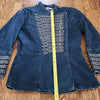 (6)Vintage Denim Military Kimono Style Jacket Braided Metallic Silver Accents