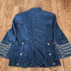 (6)Vintage Denim Military Kimono Style Jacket Braided Metallic Silver Accents