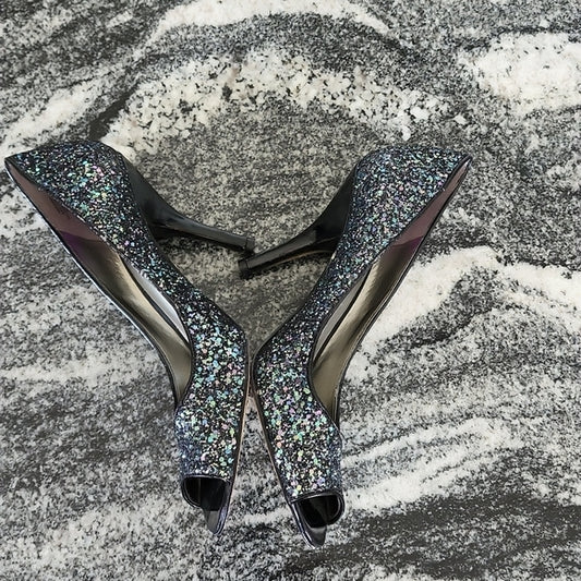 (8.5) Nine West Heels Glittery Irradescent Evening Club