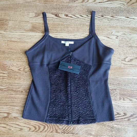 (L) NWT Katherine Barclay Dark Chocolate Zip Up Fitted Wool Blend Tank Top ❤