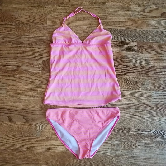 (M) Firefly Girl's Orange and Pink Striped Tankini ❤ Summer ❤ Swim