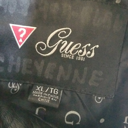 (XL) Guess Black ❤ Faux  Leather Look Vegan Jacket ❤ Biker Chic ❤