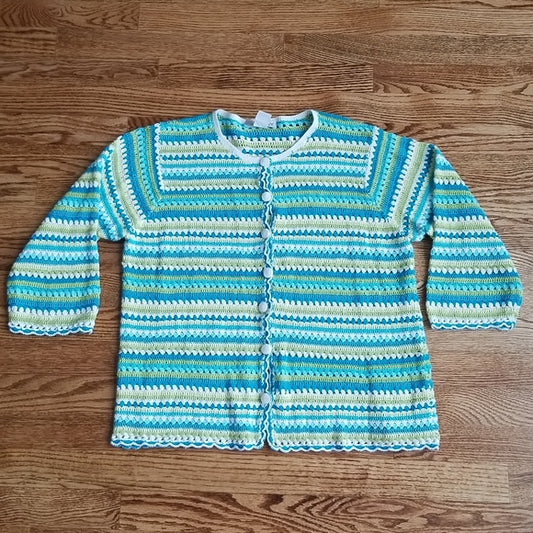 (PM) TanJay Petites Cotton Blend Crochet 1/2 Sleeve Button Up Cardigan 🥰