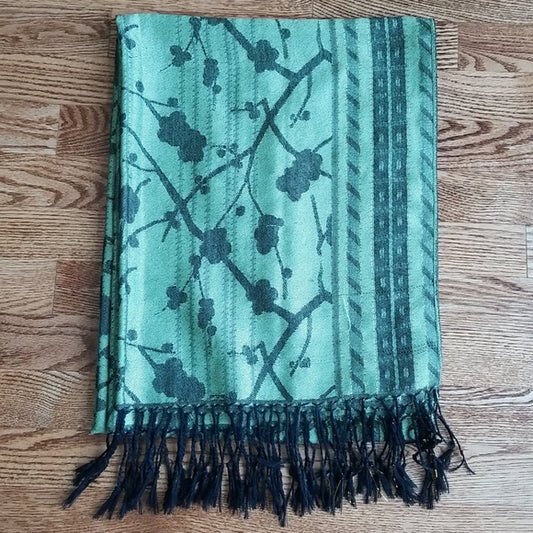 (OS) Long Tassel Accented Scarf Floral Print Lightweight Classic Size