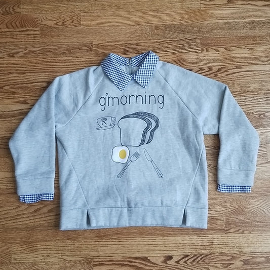 (S) Adorable "g'morning" Breakfast Novelty Pull Over Sweater ❤ Napkin Print ☕🍴