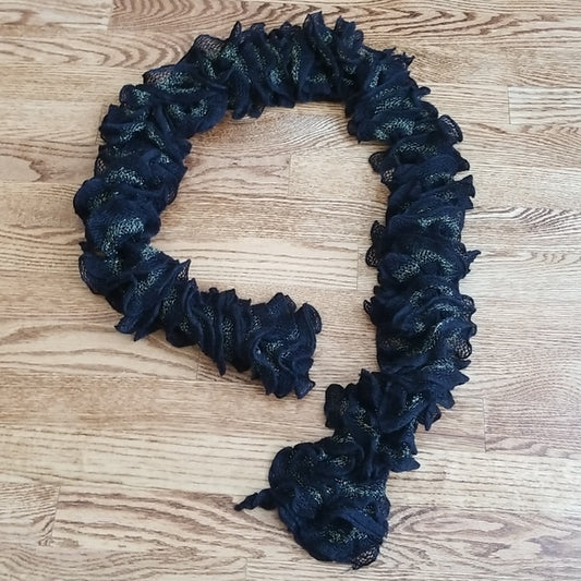 Black Ruffle Scarf with Gold Thread Detailing Metallic Party Date Night Occasion