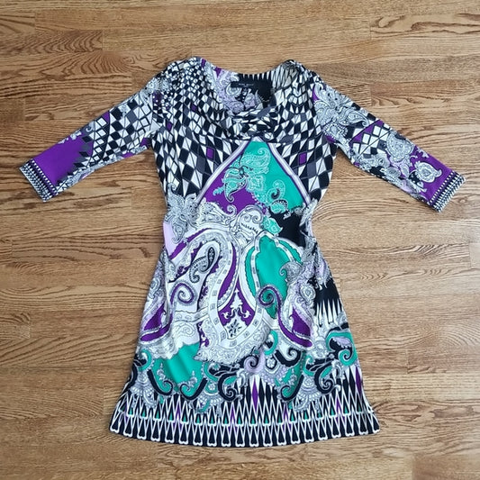 (8) Nine West Paisley/Geometric Print Cowl Neck Tunic Style Dress