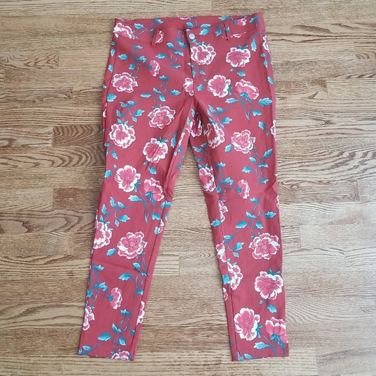 (L) Lily Morgan Floral Print Cropped Skinny Fit Stretchy Viscose Blend Pants