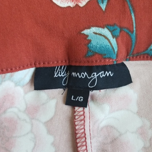 (L) Lily Morgan Floral Print Cropped Skinny Fit Stretchy Viscose Blend Pants