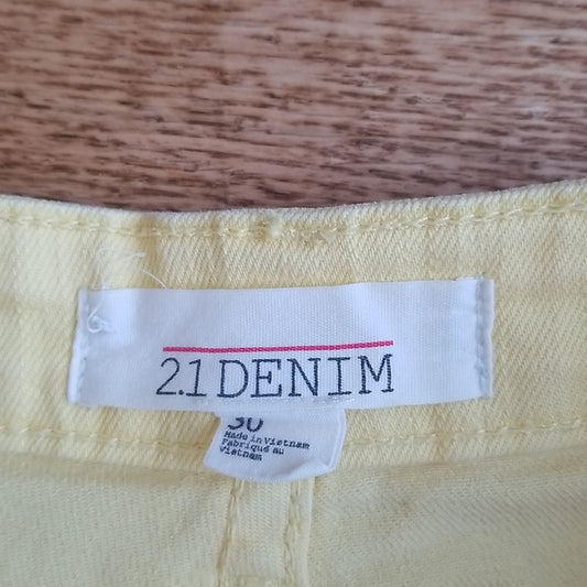 (30) 2.1 Denim Yellow Summer Vacation Beach Cotton Blend Jean Shorts