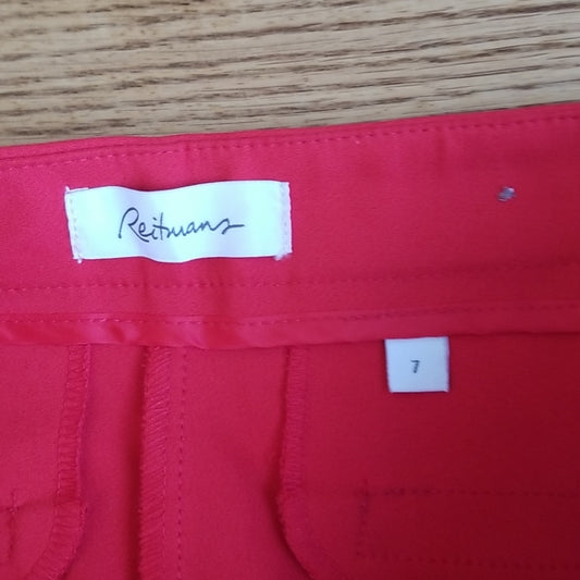 (7) Reitmans Red Straight Leg Slim Cotton Blend Business Casual Trouser Pants