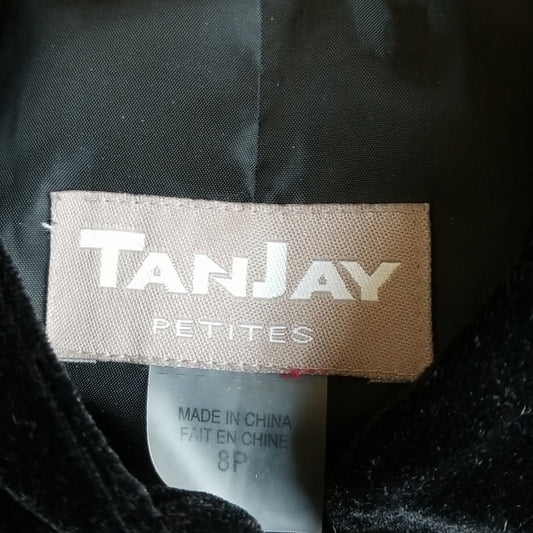 (8P) TanJay Petites Padded Shoulder Rayon Blend Blazer with Velvet Trim