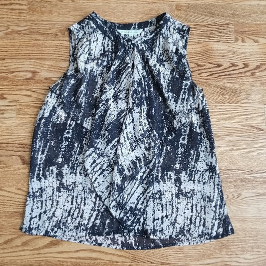 (S) Cleo Sheer Flowy Button Up Tank Blouse with Awesome Detail