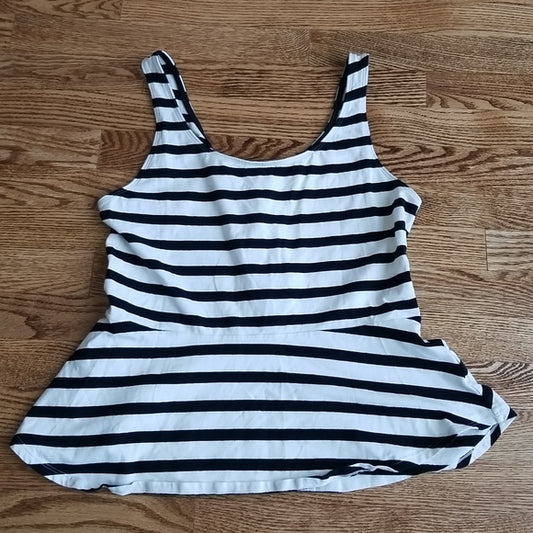 (L) Express Striped Cotton Blend Fit and Flare Tank Top Back Zip