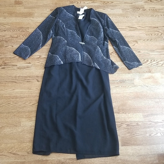 (18) NWT Bellisima Black Long Dress and Sparkly Padded Shoulder Blazer Set