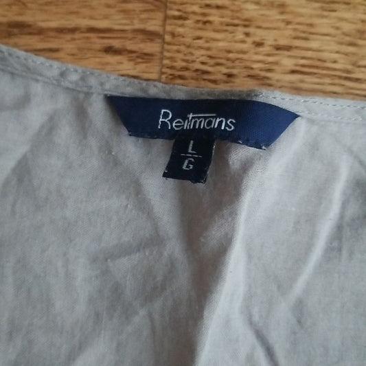 (L) Reitmans Lightweight Grey 100% Cotton V Neck Empire Waist Top