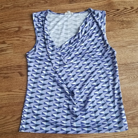 (M) Como Blu Geometric Print Scoop Cowl Neck Colorful Top