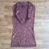 (M) BCBGMAXAZRIA Sequined Scoop Cowl Neck Rayon Silk Blend Top