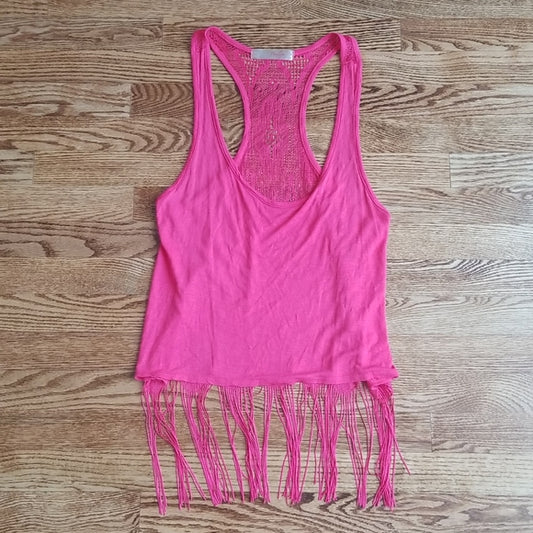 (M) Penelope Project Crochet Back Tassel Detail Racer Back 100% Rayon Tank Top