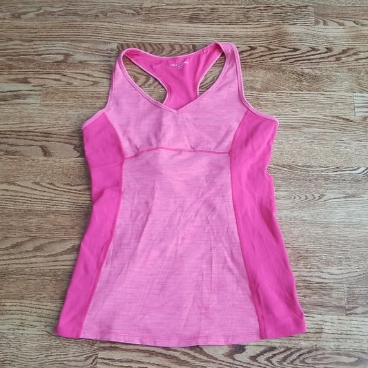 (M) Tuff Athletics Activewear Heathered Racer Back Top with Built in Shelf Bra