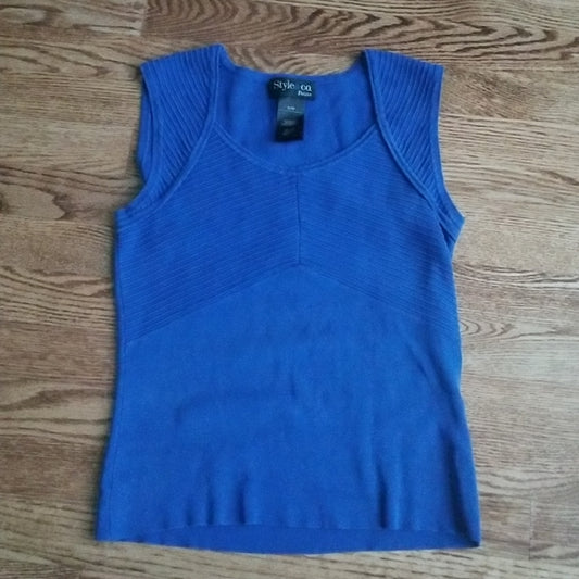 (S) Style & Co. Petite Silk Blend Ribbed Detailing Tank Top Cute Unique