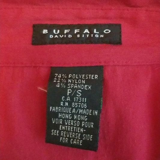 (S) Buffalo David Button Velcro Closure Business Casual Collared Long Sleeve Top