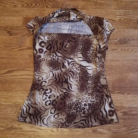 (S) Violet & Claire New York Animal Print Unique Short Sleeve Top