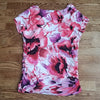 (S) Ricki's Floral Watercolor Design Ruched Short Sleeve Top Ultra Flattering