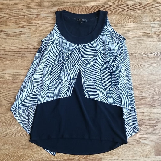 (S) Picadilly Fashions Super Flowy and Feminine Tank Top with Sheer Overlay