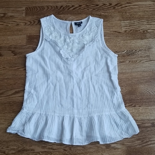 (S) a.n.a Cottagecore Embroidered Metallic Detail Slightly Sheer Ruffle Tank Top