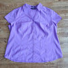 (2X) Style & Co. Stretch Solid Color Collared Short Sleeved Button Down Top
