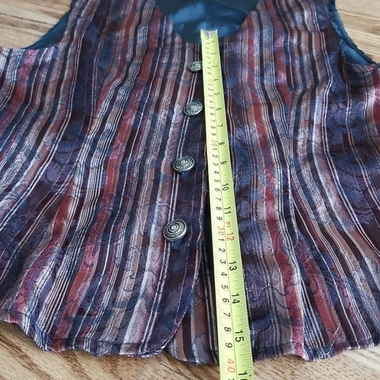 (L) Business Office Work Button Up Vintage Vest Style Victorian Classic Striped