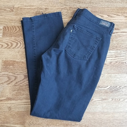 (8M) Levi's 505 Straight Leg Black Cotton Blend Denim Jeans