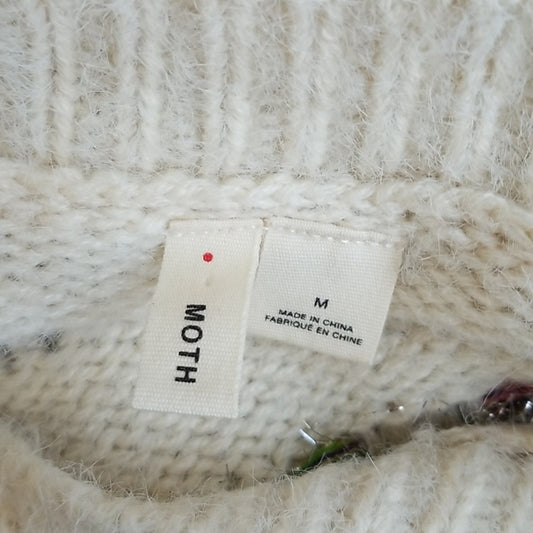 (M) Moth Anthropologie Cozy Knit Sweater Super Soft Silvery + Rainbow Details